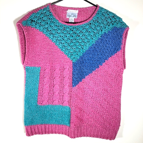 Vintage Sweaters - Vintage 80’s Color Block Sweater Hand Knit